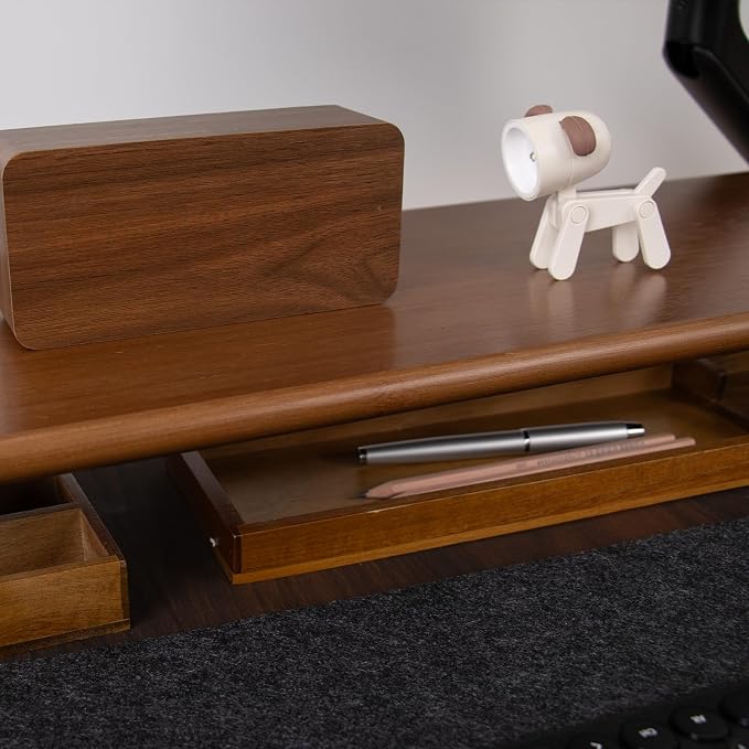 Bamboo Monitor Stand Riser, Brown Desk Shelf with Acrylic Legs | 31.5-Inch Wide, 3.3-Inch Clearance, Fits Monitor, Laptop, Printer and Speakers for Small Desks