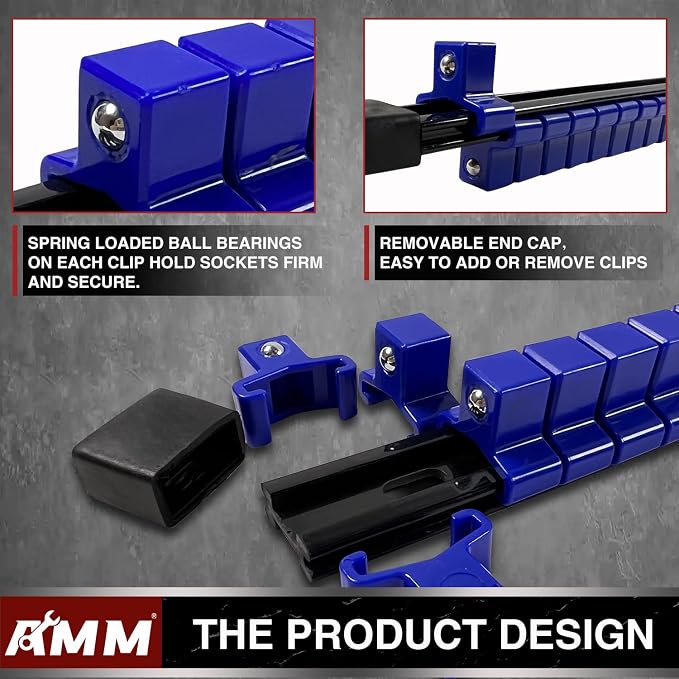 AMM 18-Piece Socket Organizer, 1/2 inch, 3/8 inch and 1/4 inch Drive ABS Tools-Socket Holder,Heavy Duty Socket Racks, Premium Quality Socket Clip Rail Holder,The best tool trays in the garage