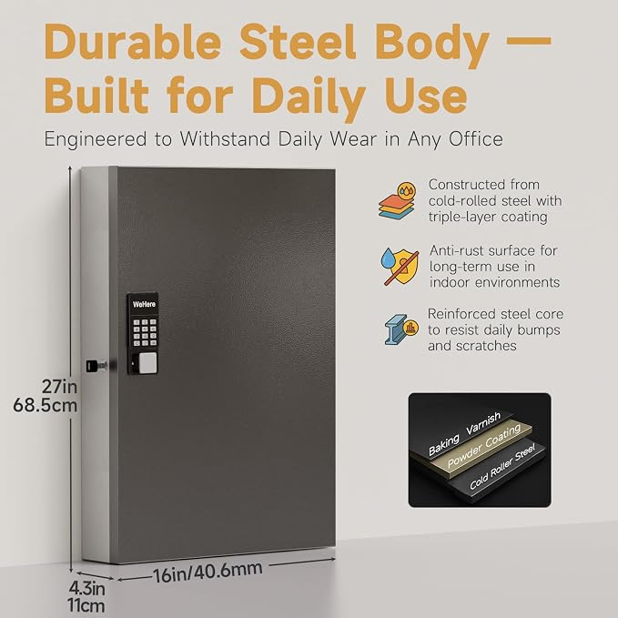 192 Key Lock Box Smart Key Organier Cabinet with Keypad & App for Office | Wall Mounted Lockbox use App, Custom & One Time Password, WiFi (Need W100 Bridge) Unlock for School, Office, Fleet, Hotel