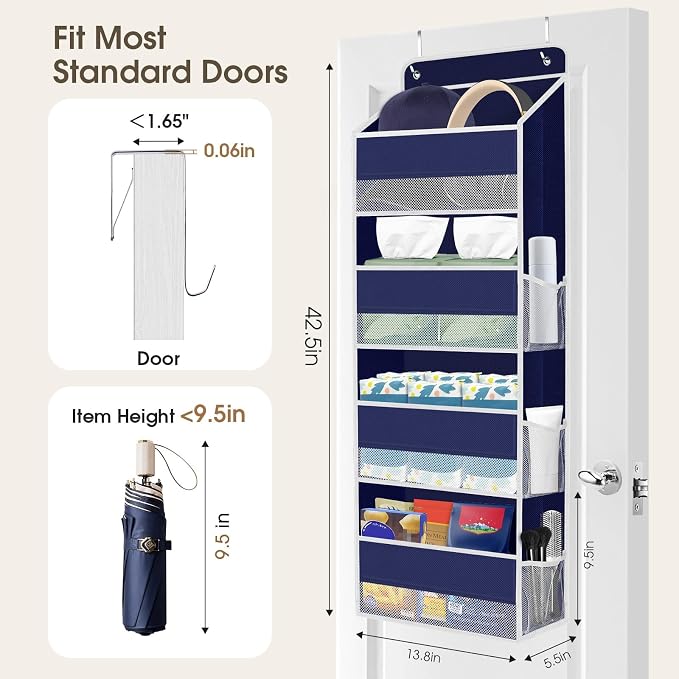1Pack Over The Door Organizer Large Capacity Hanging Storage Room Organizer | 40 lb Capacity, Ultra-Sturdy, Foldable, Mesh Design with Clear Window, Space-Saving Organizer for Pantry, Nursery & Closet
