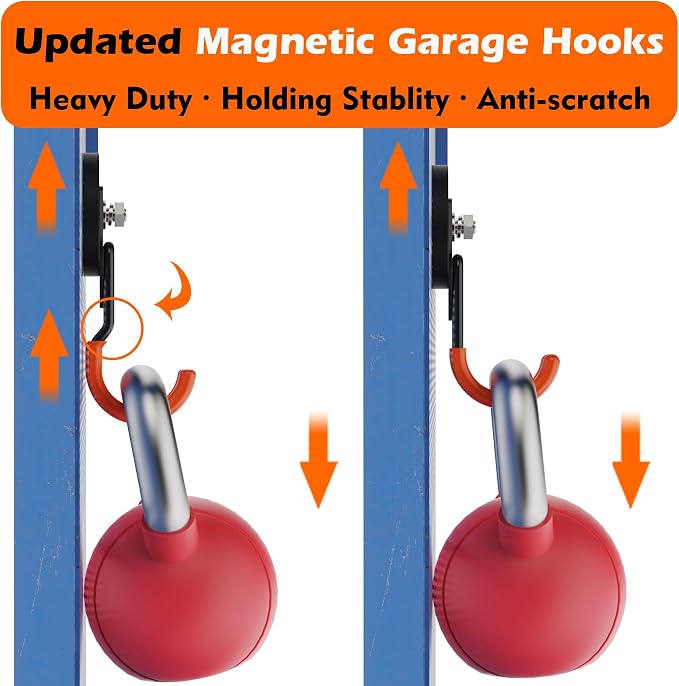 MUTUACTOR Updated Strong Magnet Hooks,20lbs Anti-Scratch Heavy Duty Magnetic Garage Hooks,2PCS Double Storage J-Hooks with Magnetic for Organizing Garden Hose Electric Cables Shovels