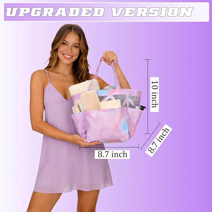 Mesh Shower Caddy Portable - 9 Pockets for College Dorm Room Essential | Large Capacity Mesh Shower Caddy with 9 Pockets, Portable Hanging Toiletry Bag for College Dorm, Gym, Camping and Beach