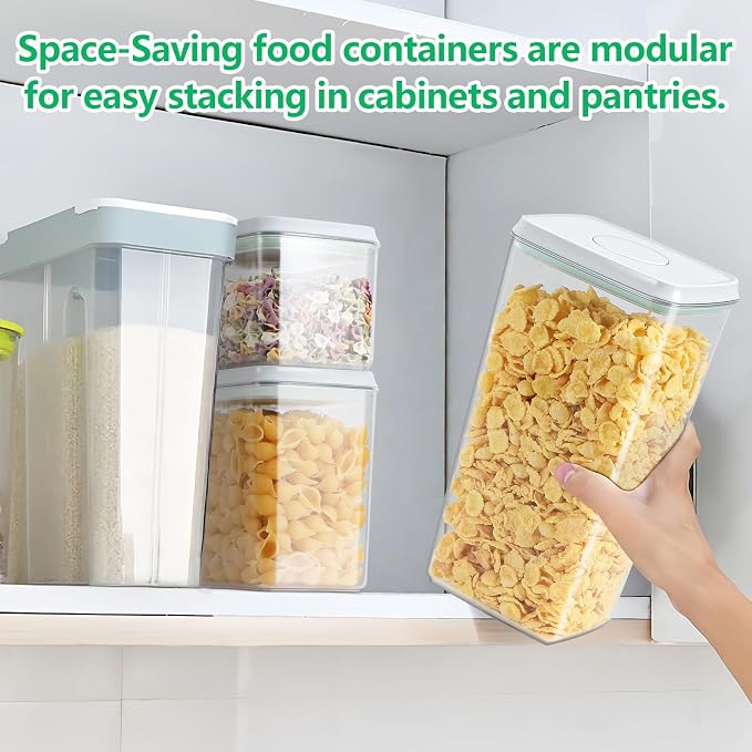 3 Pack Pasta Sugar Storage Containers with Pop-up Lid 1.26 + 2.11 + 3.48 Qt | Airtight Food Storage Container for Flour, Rice, Spaghetti, Nuts, Snack, Candy, Dog Treat, Kitchen Pantry Organization