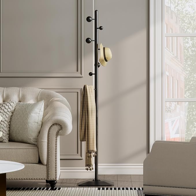 Coat rack freestanding,Coat tree freestanding heavy duty with 7 ball hooks,Coat hanger stand with metal base for entryway hallway bedroom