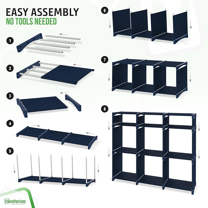 Cube Storage Organizer with Storage Bins Included - The Perfect Closet Organizers and Storage Solution. Includes 9 Storage Cubes, Great For Toy Storage, Closet Storage, Clothes Storage (Navy)