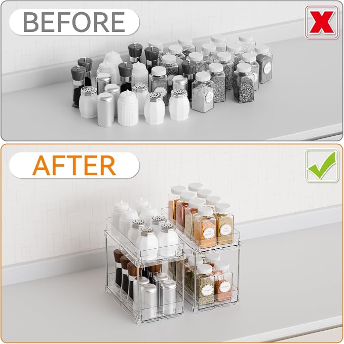 2 Tier Vertical Spice Rack Pull Out,10.4'' Deep Narrow Slide Out Spice Rack Organizer for Inside Cabinets,Kitchen,Pantry,Cupboard Seasoning,Can,Jar Organizer and Medicine Cabinet Storage