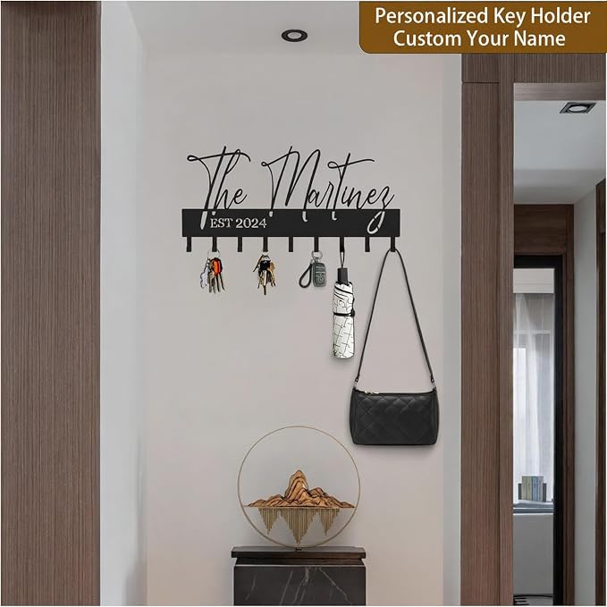 Customized Meaningful Phrase Key Holder Wall Mount,Black Exquisite Metal Key Hanger for Wall,Key Hooks with Screw for Hallway,Office,Kitchen Decor
