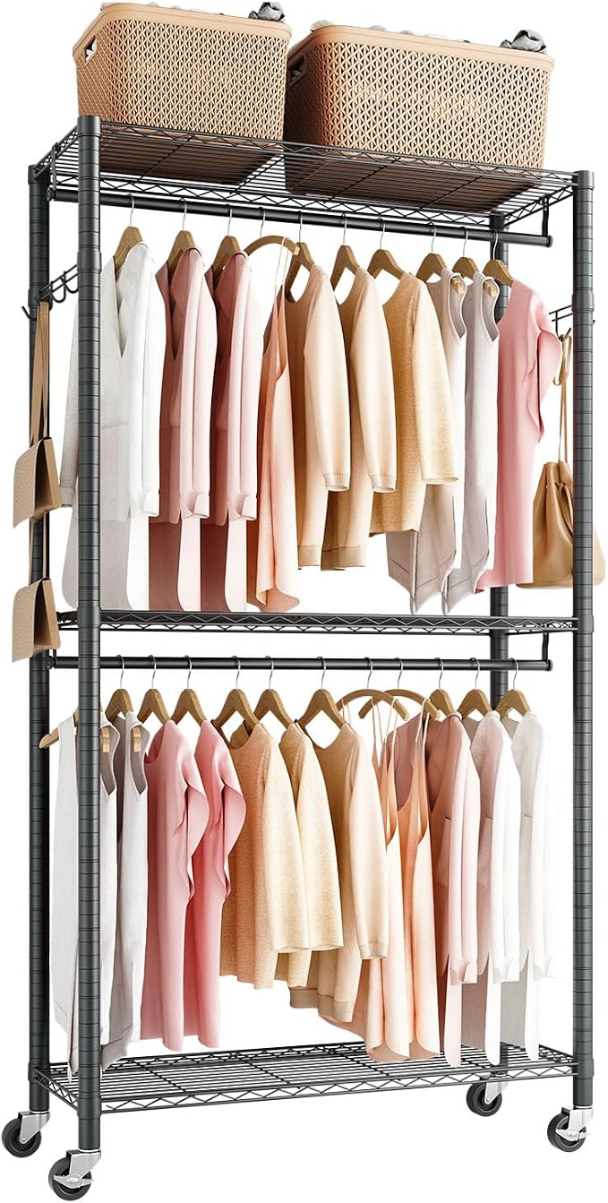 VEVOR Clothing Garment Rack, Heavy Duty Closet Wardrobe, Adjustable Tiers Clothes Racks with Steel Frame, for Bedroom, Clothing Store, Hallway