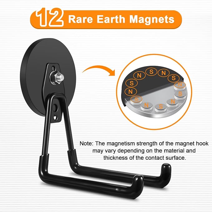 ENUODA Strong Magnetic Hooks Heavy Duty Large Magnet Garage Hooks Storage Hook Utility Magnet Tool Holder for Metal Cabinet, Pegboard, Shelve, Tool Chest, Shovel, Broom, Garden Tools, 2PCS