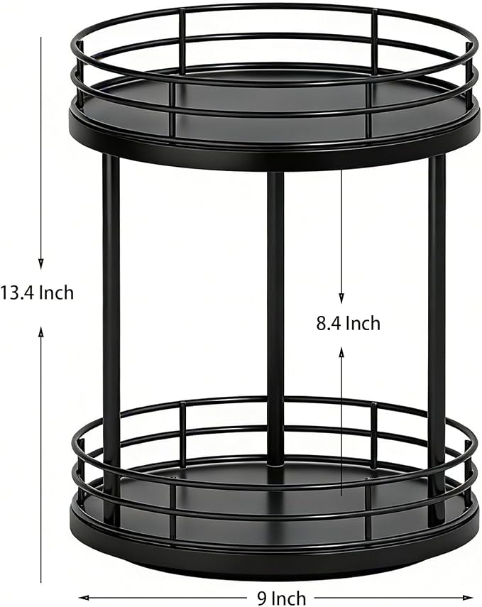 2-Tier Rotating Bathroom Countertop Organizer, Wooden Makeup Vanity Storage, Multifunctional Lazy Susan Turntable for Skincare, Perfume and Cosmetics (Black)