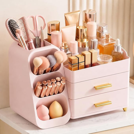 Large Capacity Makeup Organizer Countertop with Makeup Brush Holder for Vanity, Thickened Material, Bathroom Countertop Organizer Skin Care Perfumes Storage, Teen Girl Gifts for 12-23 Year