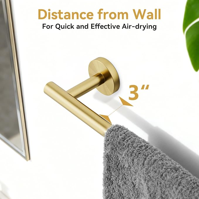 Brushed Gold Towel Bar, 24 Inch Bathroom Towel Rack | (Total Length 26-Inch), Towel Holder Wall Mounted, Thicken SUS304 Stainless Steel Towel Rod Modern Home Decor