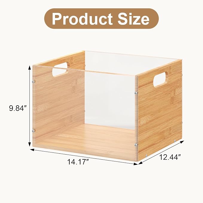 Sbanmao 3 Pack Hanging File Organizer, Acrylic File Box Organizer, Bamboo File Crate File Cabinet Storage Box, File Folder Organizer for Home Office Desk, Letter Size