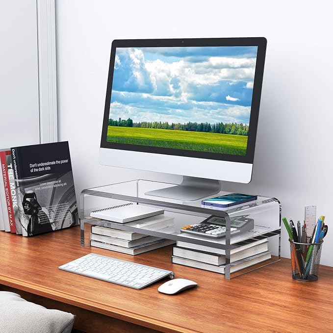 Egchi Acrylic Monitor Stand,2 Tiers Computer Monitor Riser(18x8x5.5 inches),Computer Stand/Monitor Riser for Office,School,Home,Laptop Stand Desktop Stand for Keyboard Storage&Printer TV Screen | Computer Stand, Monitor Riser, for Office,School,Home,La...