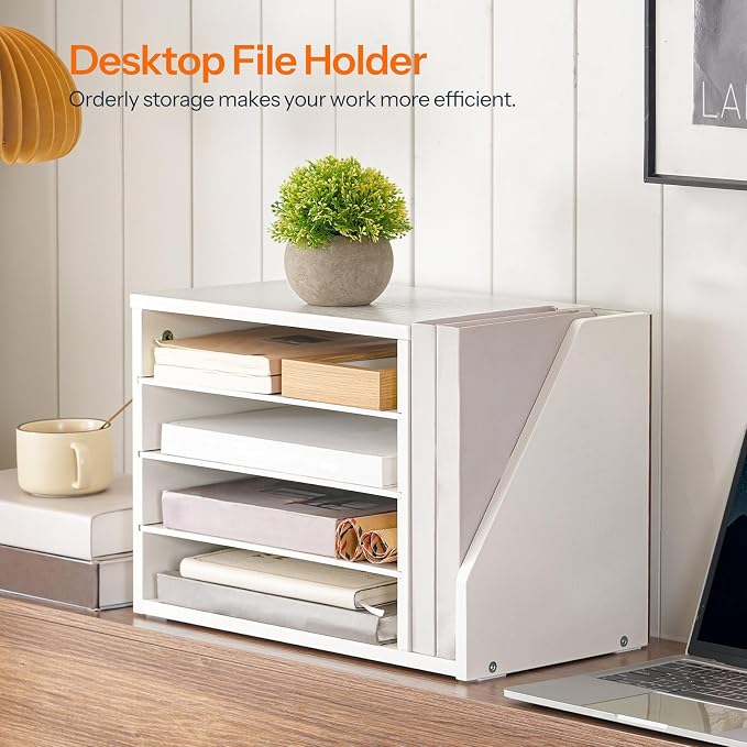 HOOBRO Mail Sorter, Literature Organizer with Adjustable Shelves, Paper Organizer for Office, Home, Wood Countertop File Holders, Mails, Magazines, White WT41WF01