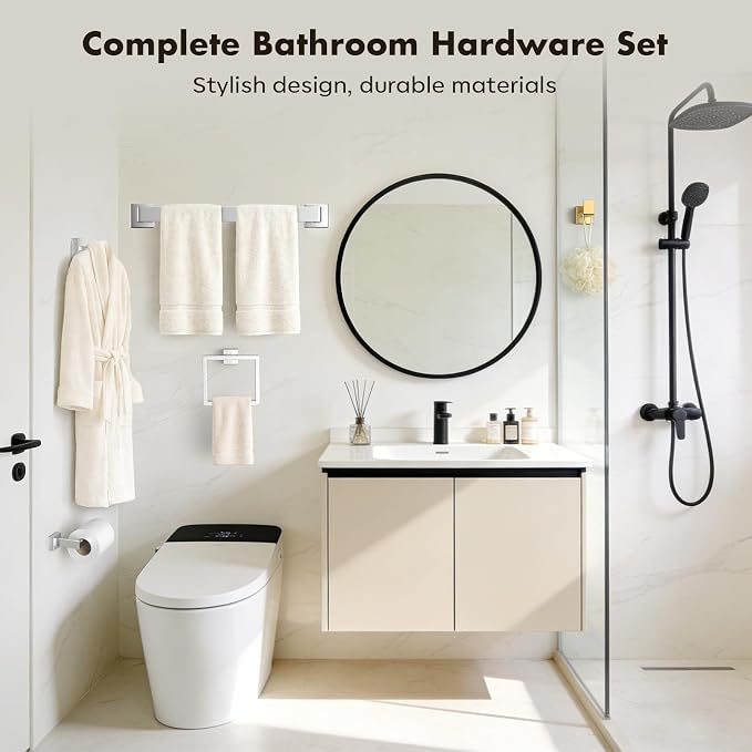 20-Pieces Brushed Nickel Bathroom Accessories Set, 24 Inch Towel Bar Set | Stainless Steel, Towel Ring, Toilet Paper Holder, Robe Hooks, Towel Racks for Bathroom Wall Mounted, Bathroom Hardware Set