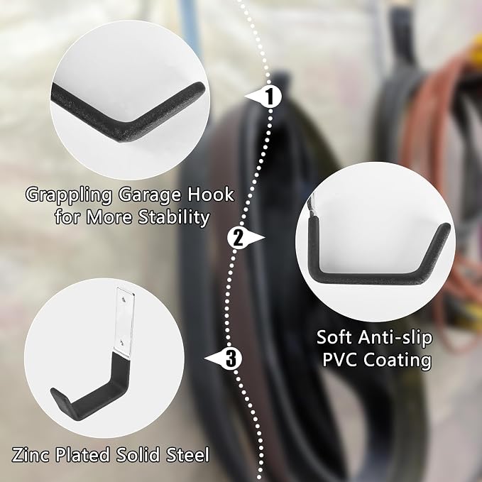 AccEncyc Heavy Duty Garage Hooks, 2Pcs Stainless Steel Wall Mount Hooks, 50lb Weight Capacity, for Garden Hose, Bike, Ladder, Tool Organizer (Medium)