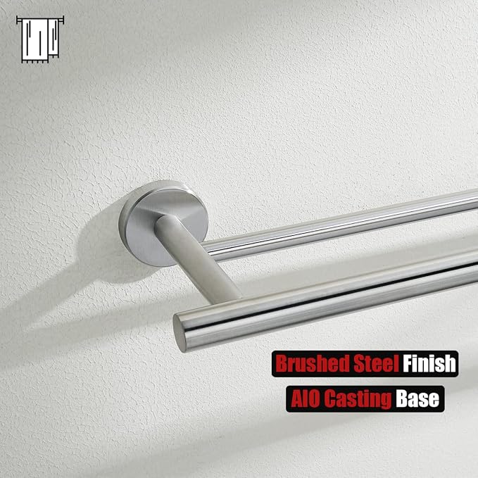 JQK Double Bath Towel Bar, 20.5 Inch 304 Stainless Steel Thicken 0.8mm Towel Rack Bathroom, Towel Holder Brushed Finished Wall Mount, Useable Length 18 Inch 2 Pack, TB100L18-BN-P2