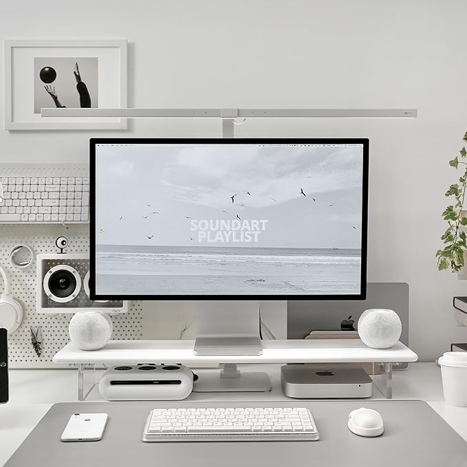 Bamboo Monitor Stand Riser, Natural Desk Shelf with Acrylic Legs | 31.5-Inch Wide, 3.3-Inch Clearance, Fits Monitor, Laptop, Printer and Speakers for Small Desks