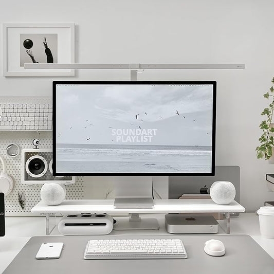 Bamboo Monitor Stand Riser, Natural Desk Shelf with Acrylic Legs | 31.5-Inch Wide, 3.3-Inch Clearance, Fits Monitor, Laptop, Printer and Speakers for Small Desks