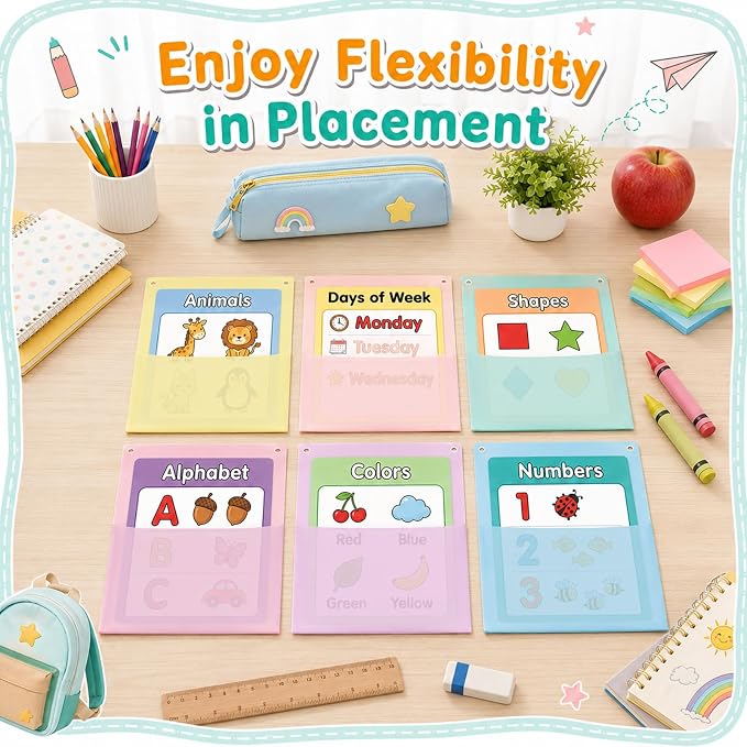 24Pcs Plastic Oversized Wall Pockets 12.6 X 9.4 Inch Hanging Wall File Organizer Hanging File Folders Holder Mail Organizer for Back to School Classroom Home Office Teaching Supplies (Pastel Color)