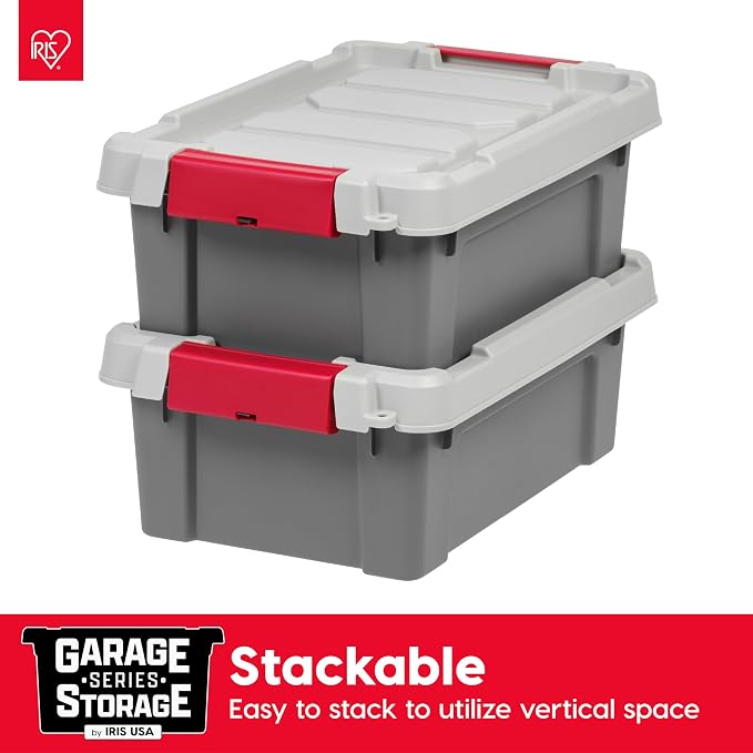 IRIS USA 5-Pack 3 Gal Heavy Duty Lockable Storage Totes with lids, Gray | Built for tools, hardware, emergency supplies and small equipment, Stackable design keeps spaces organized