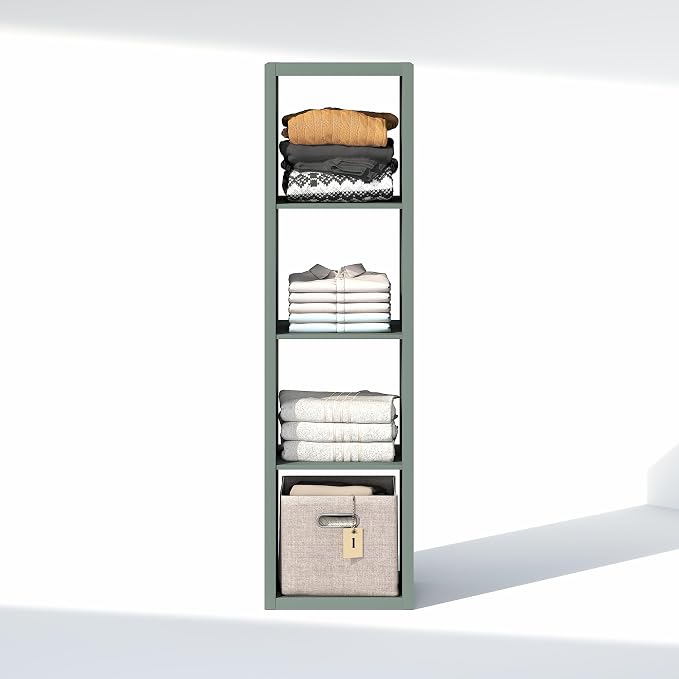 Furinno Cubic Extra Thick 4-Cube Closet Organizers and Storage, Sage Green | 14.6 x 16 x 58 in, Vertical Open Shelf Closet Storage, Closet Organizer, for Wardrobe, Bedroom, Living Room