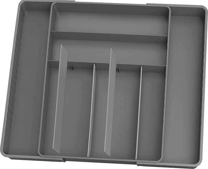 Simple Houseware Expandable Kitchen Drawer Flatware Organizer, Gray | Expandable Kitchen Drawer Flatware Organizer, Gray – Adjustable Cutlery Tray with 9 Compartments for Utensils and Silverware