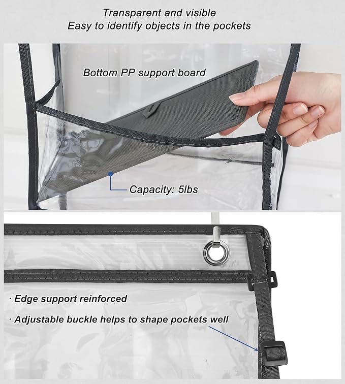 Over Door Organizer Hanging Storage 5 Shelf Clear Pockets Pantry Closet | 5 Shelves, Clear Plastic Pockets, Sturdy Hanging Design, for Pantry Closet Bedroom Nursery and Bathroom Storage