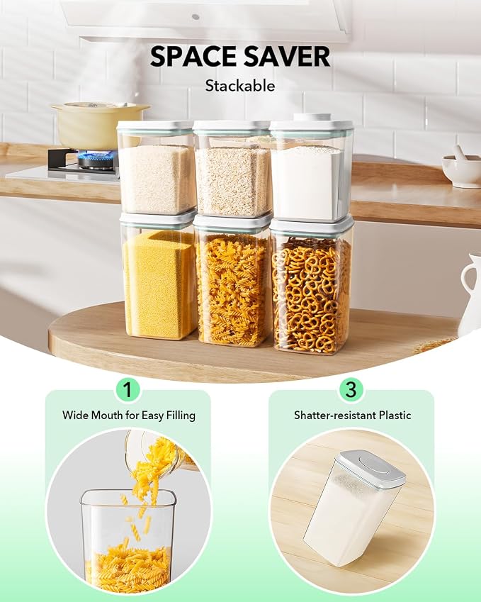 Ankou Food Storage Container Sets, 2.8 Qt + 4.2 Qt *2 Airtight Canisters with Lids and 130ml Scoop, BPA-Free Plastic Pantry Containers for Flour, Sugar, Rice