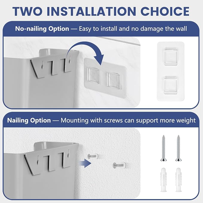 JOMOLA No Drilling File Holder 3 Pack Mail Organizer Wall Mount File Organizer Holder Office Wall Hanging Files Magazines Organizer Plastic Door Mount Wall Pocket with Adhesive Pad, Grey Color