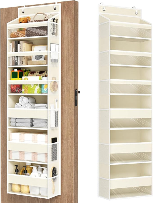 Over The Door Organizer, 6 Tiers Behind The Door Storage Hanging Shelves | Heavy Duty Hanging Organizer Storage with Large Capacity Pockets for Closet Wall Bathroom Bedroom Nursery Pantry, 1 Beige