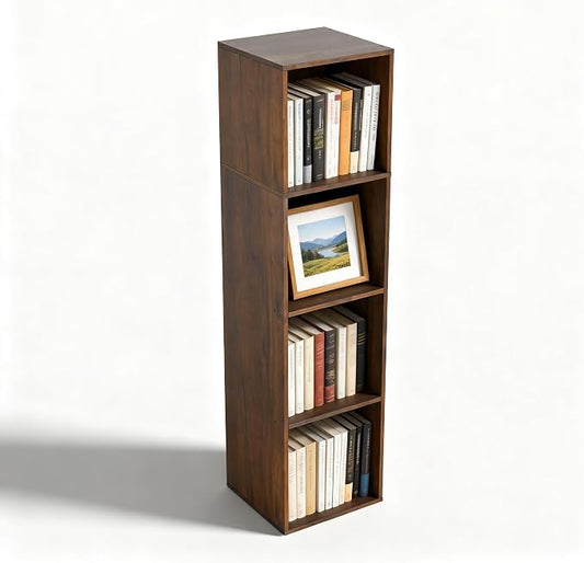 4Cube Storage Organizer, 4 Tier Cube Low Bookcase Freestanding Storage Display Organizer, Three-Cubes Open Shelf Bookshelf for Home Office (Dark Brown,Black Walnut, 4-Cube)