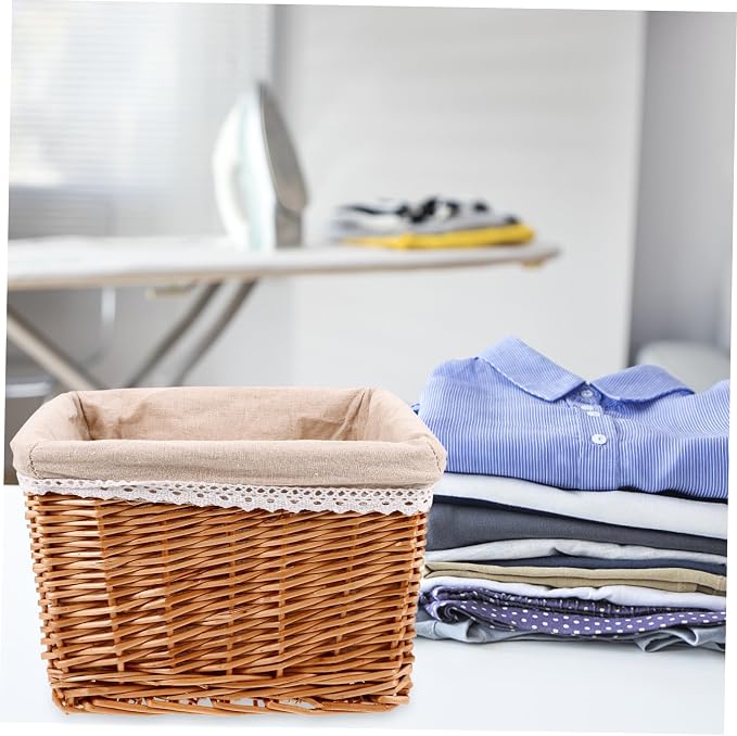 ABOOFAN Pastoral Style Woven Basket Decorative Storage Bin for Clothes Snacks and Sundries Rustic Multi Function Organizer Easy to Clean and Reusable for Home and Office