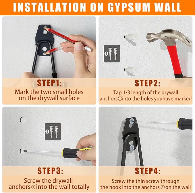 KOFANI Heavy Duty Wall Mount Steel 12 Pack Orange Garage Storage Hooks | Wall Hooks Geavy Duty for Hanging Bike, Ladder, Garden Tools,Broom,Hose，Anti-Slip Coating Garage Wall Organization