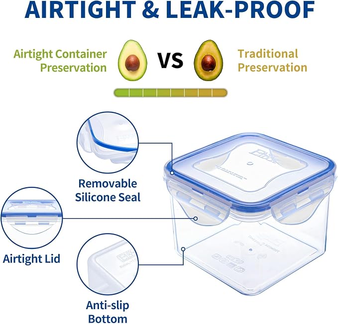 KIGI Small Food Storage Container,Set of 3 (2.9 Cup) | Leakproof & Airtight, 4-Sided Locking Lid, Ideal for Lunch, Meal Prep, Leftover & Snacks, BPA-Free Plastic, 23 oz