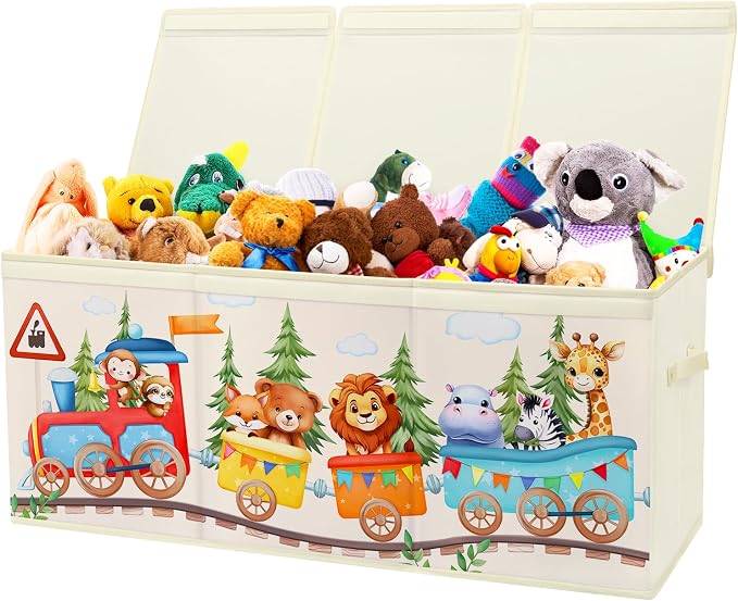 Large Toy Box Collapsible Chest Organizer with Flip Lid for Kids | Oxford Storage Box with Handle for Boy Girl Sturdy Waterproof Organizing Decor for Bedroom Playroom Nursery 37.7×12.5×15.7''