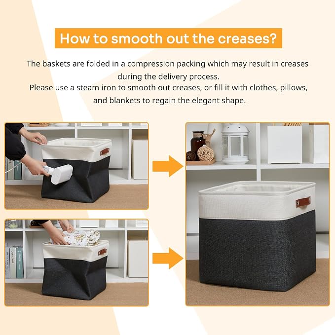 DULLEMELO Storage Baskets, 13 Inch Cube Storage Bins for Shelves Closet Storage, Foldable Linen Closet Organizers Storage Baskets for Closet Storage (4 Pack - 13" White&Black)