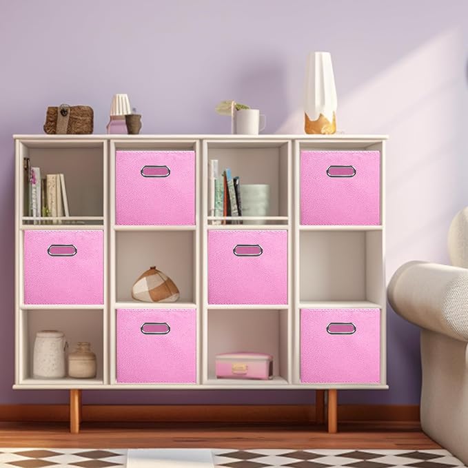 ShellKingdom Storage Bins, Foldable Fabric Storage Cubes with Metal Handle | Cloth Storage Organizer Drawer For Closet And Toys, 11 X 10.5 X 10.5 INCH, 2 Pack (Pink)