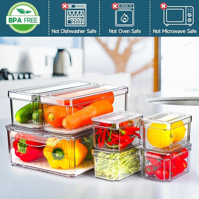14 Pack Fridge Organizers and Storage - Refrigerator Organizer Bins with Lids, BPA-Free Fridge Organization, Fruit Storage Containers for Fridge, Vegetable, Food, Drinks, Cereals, Clear | with Lids, BPA-Free Fridge Organization, Fruit Storage Container...