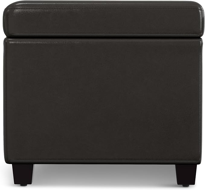 SIMPLIHOME Cosmopolitan 34" Wide Linen Look Fabric Storage Ottoman in Teal | Contemporary lift-top ottoman with high-density foam; rectangle storage bench or coffee table for living room or entryway.
