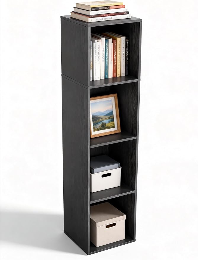 4 Cube Storage Organizer, 4 Tier Cube Low Bookcase Freestanding Storage Display Organizer, Four-Cubes Open Shelf Bookshelf for Home Office (Black, 4-Cube)