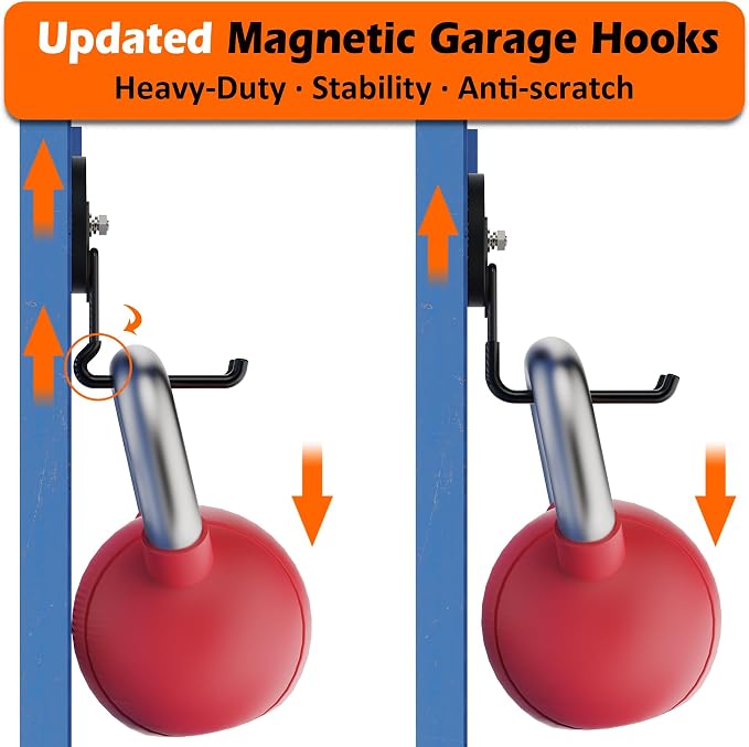 MUTUACTOR Upgraded Magnetic Hooks Heavy Duty,40lbs Anti-Scratch Garage Large Magnet Hooks,2-Pack Super Strong Magnetic Garage Hooks for Organizing Impact Drivers Trailer Cord Garden Tool Box