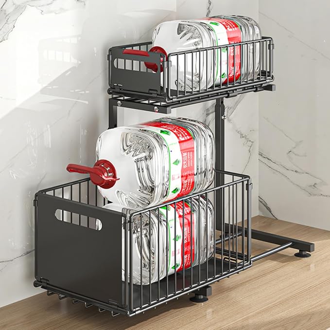 Under Sink Organizer, 2-Tier Multi-Use Kitchen and Bathroom Organizers and Storage, Slide Out Thickened Metal Under The Sink Organizer for Kitchen Bathroom Pantry (Style B Black, 1 Pack)