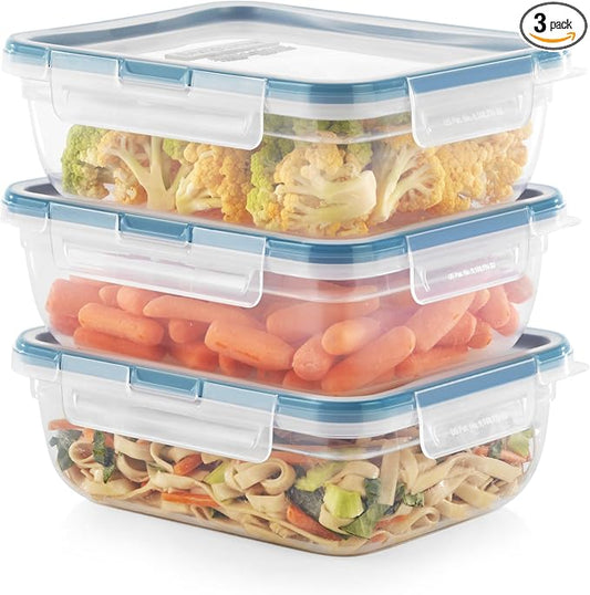 Snapware Plastic Total Solution 3-Pack (8.5-Cup) Food Storage Containers Set, Leakproof & Airtight Plastic Locking Lids Rectangular Containers, BPA-Free Lids, Microwave Dishwasher Freezer Safe