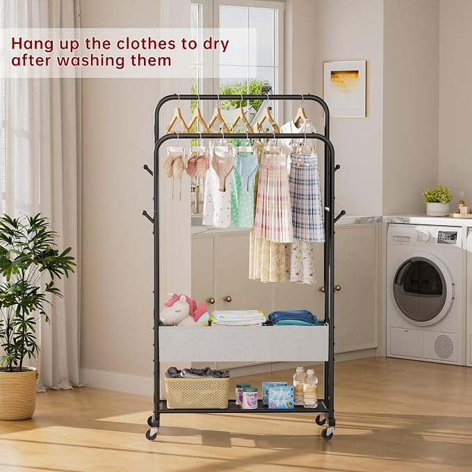 SINGAYE Wardrobe Standing Closet Clothing Rack With Shelf Hanging Clothes | Wardrobe Open Compact Small Metal Garment Hanger Stand Alone Free Standing Black Closet Rack Storage Organizer Heavy Duty