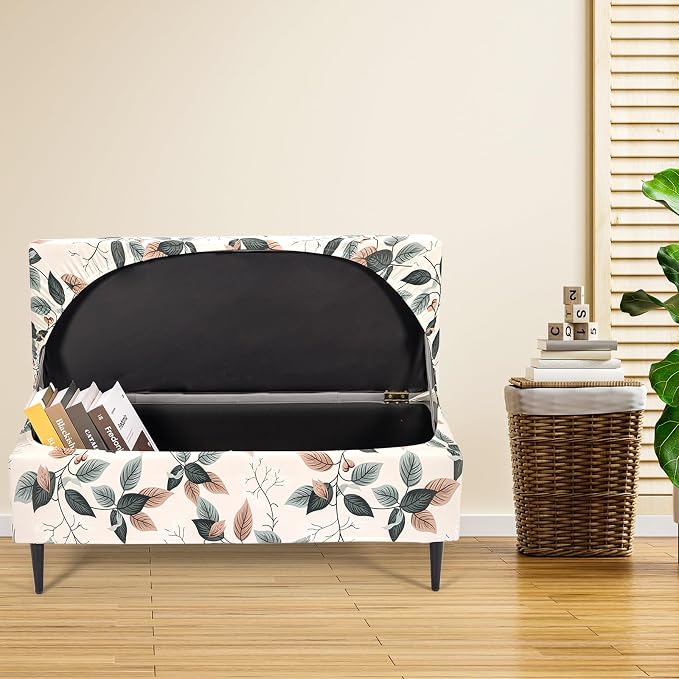 FUANGUI Ottoman Cover Slipcovers Rectangular Folding Stretch | Storage Bench Footrest Sofa Stool Covers Footstool Protector with Elastic Bottom, Removable Washable,Medium