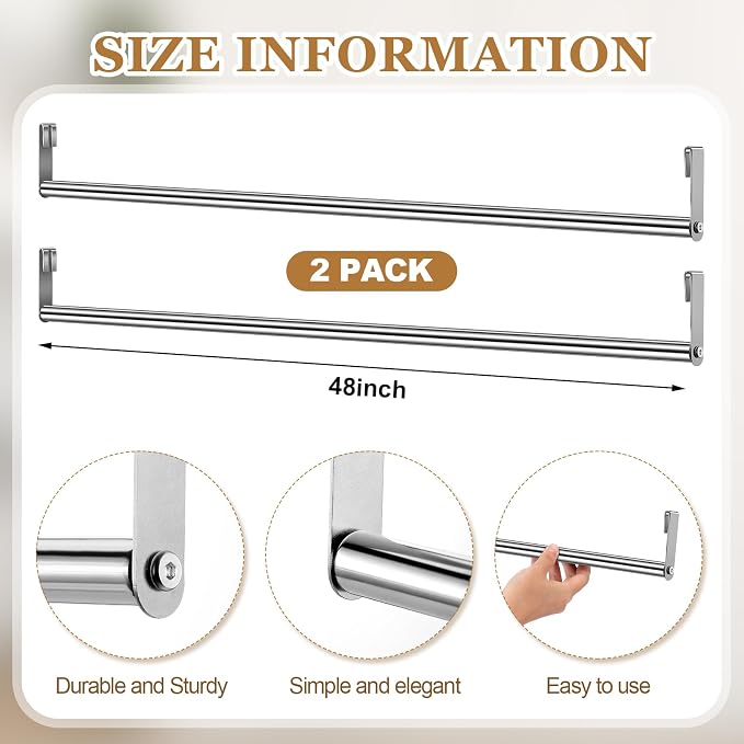 2 Pack Wire Shelving Garment Hanger Bar Wire Shelving Accessories Industrial Closet Clothes Rods for Home Retail Store(Silver,48 Inch)