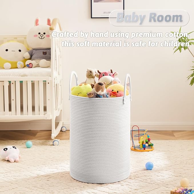 Artfeel Laundry Basket,Woven Cotton Rope Laundry Hamper,80L for Decorative Storage of Dirty Clothes,Toys and Blankets in Bathroom,Baby Room and Living Room