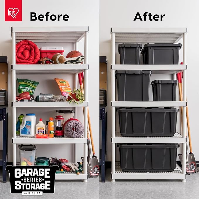 IRIS USA 6-Pack 20 Gal Heavy Duty Lockable Storage Totes with Lids, Black | Perfect for moving, garage organization, outdoor equipment and jobsite storage, Designed for dependable everyday use